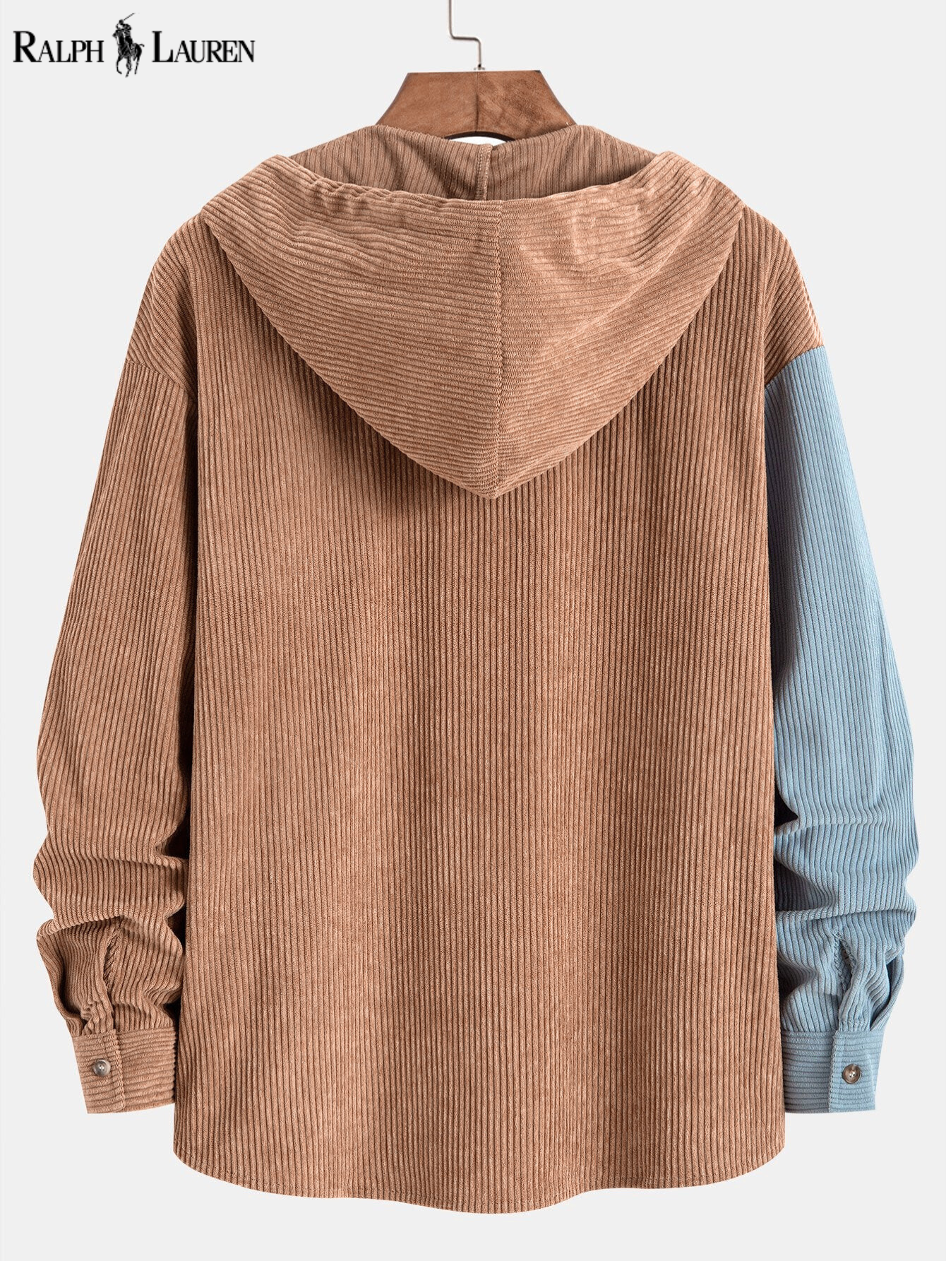 ᏒᎪᏞᏢᎻ ᏞᎪՍᏒЕΝ - Sudadera con capucha de pana Relax Fit Colorblock